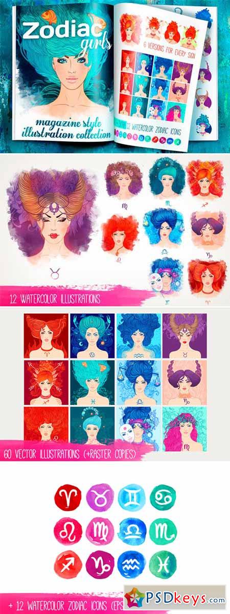 Zodiac Girls Illustrations +Icon Set 155983