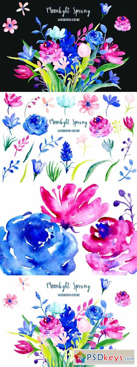 Watercolor Clipart Moonlight Spring