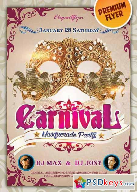 Carnival Masquerade Party Premium Club flyer PSD Template