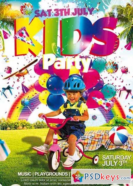 Kids Party Vol.2 Premium Flyer Template + Facebook Cover