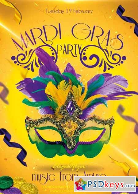 Mardi Gras V03 Flyer PSD Template + Facebook Cover