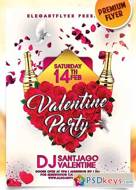 Valentines Party Night Flyer PSD Template + Facebook Cover