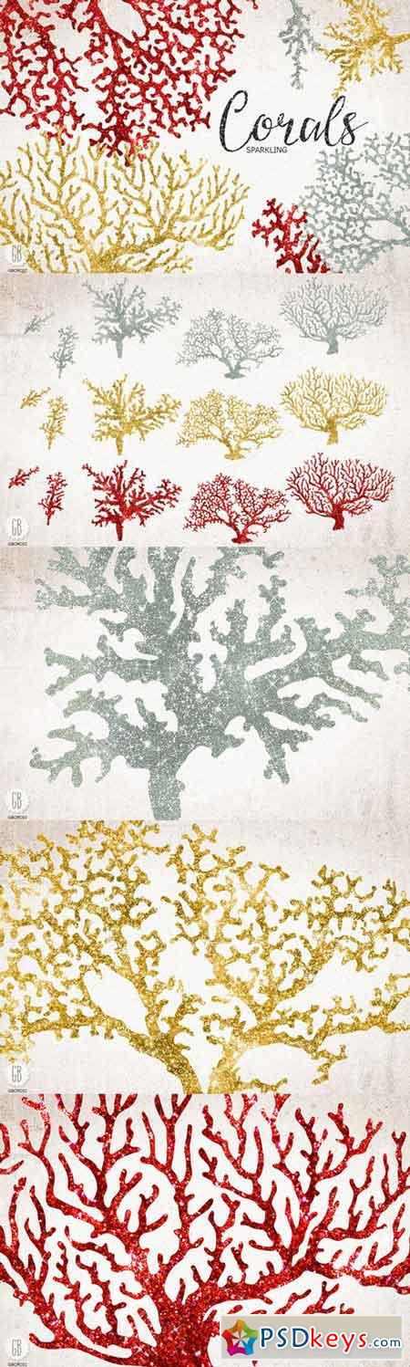 Sparkling corals, sea life clip art 126340