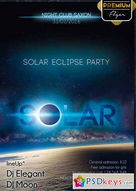 Solar Eclipse Party Flyer PSD Template + Facebook Cover