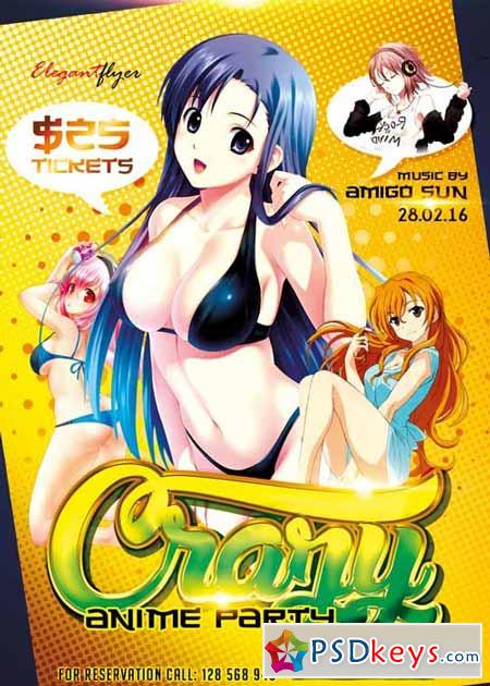 Crazy Anime Party Flyer PSD Template + Facebook Cover
