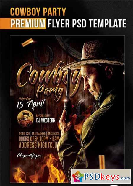Cowboy Party Flyer PSD Template + Facebook Cover