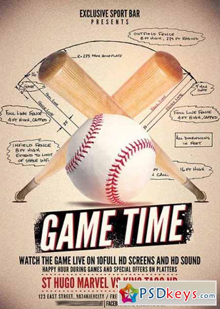 Baseball Game Premium Flyer Template + Facebook Cover