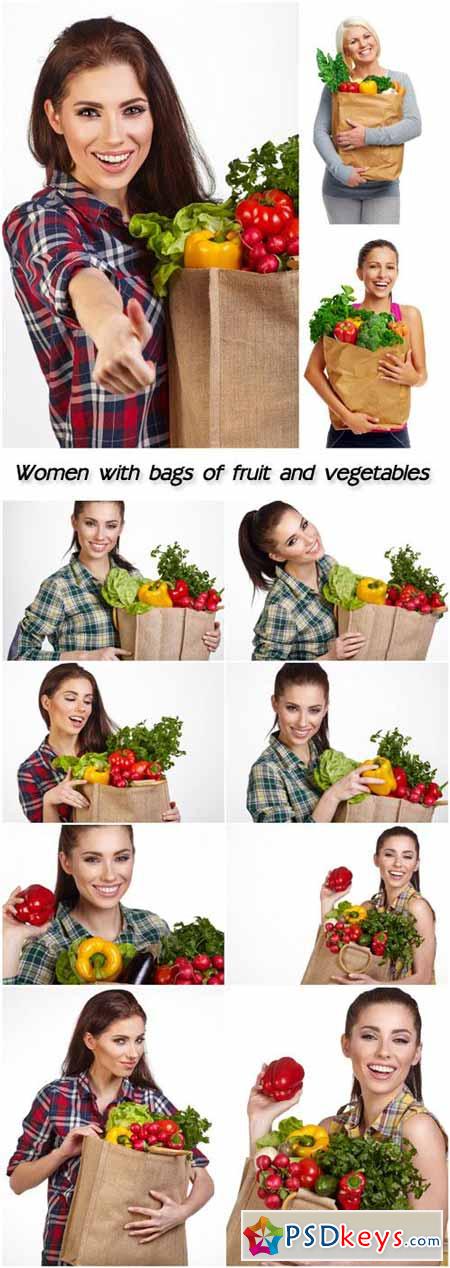 Women with bags of fresh fruit and vegetables