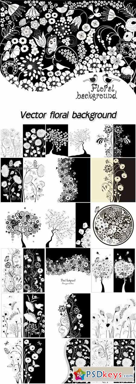 Vector black and white floral background