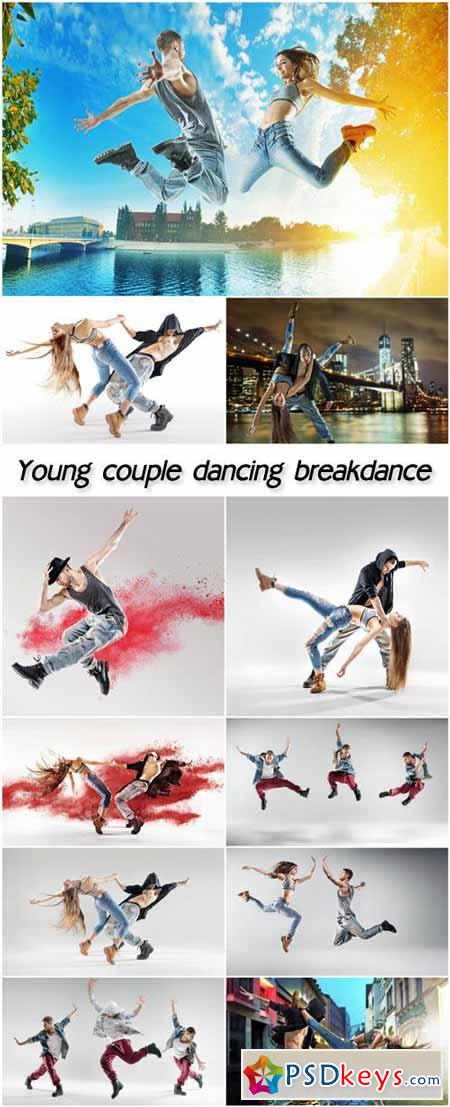 Young couple dancing breakdance