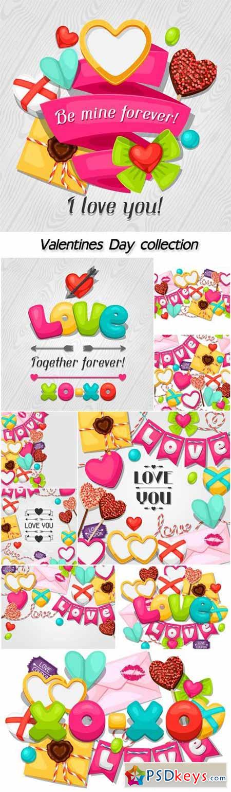 Seamless pattern with hearts, objects, decorations, Valentines Day