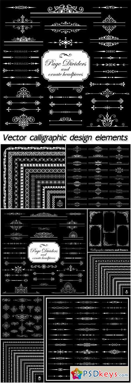 Vector calligraphic design elements, borders and frames