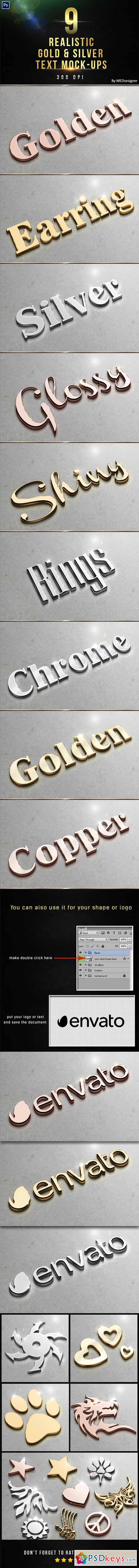 9 3D Realistic Gold & Silver Text Mock-ups 14933202