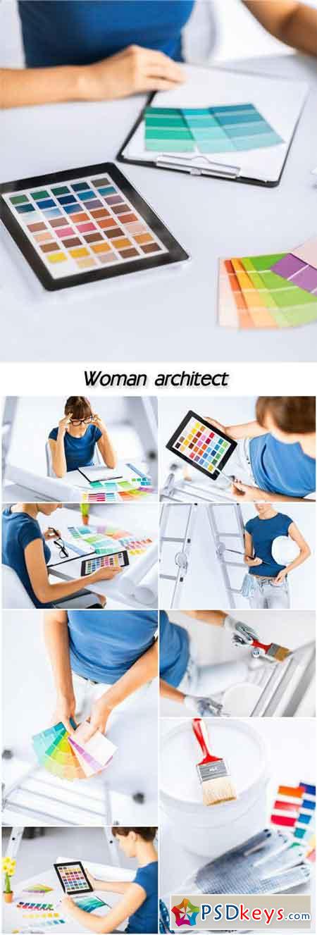 Woman working with color samples for selection, woman architect