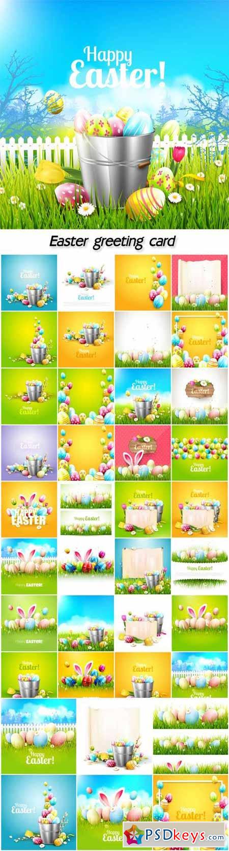 Easter greeting card, easter eggs, easter bunny