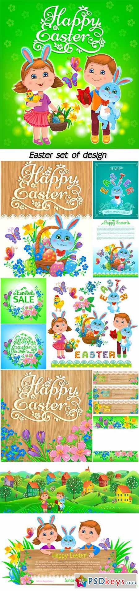 Easter set of design, happy easter kids