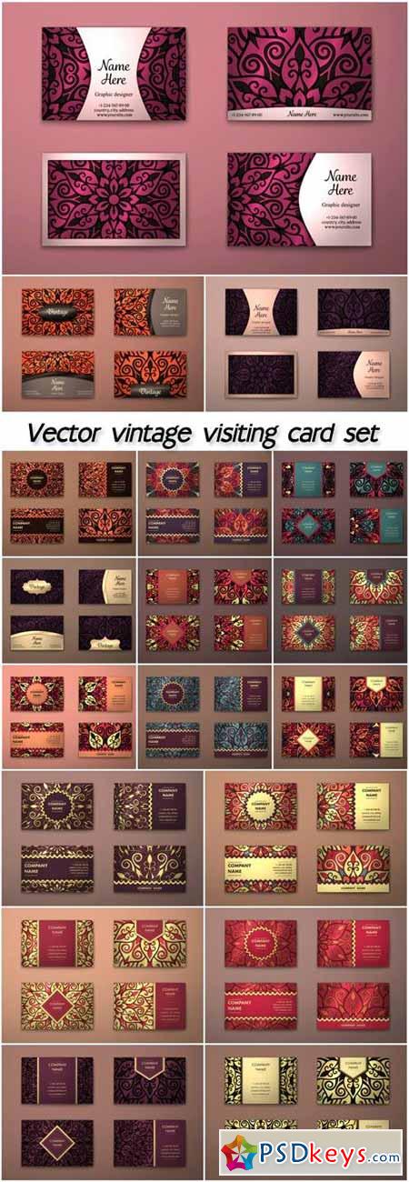 Vector vintage visiting card set, floral mandala pattern
