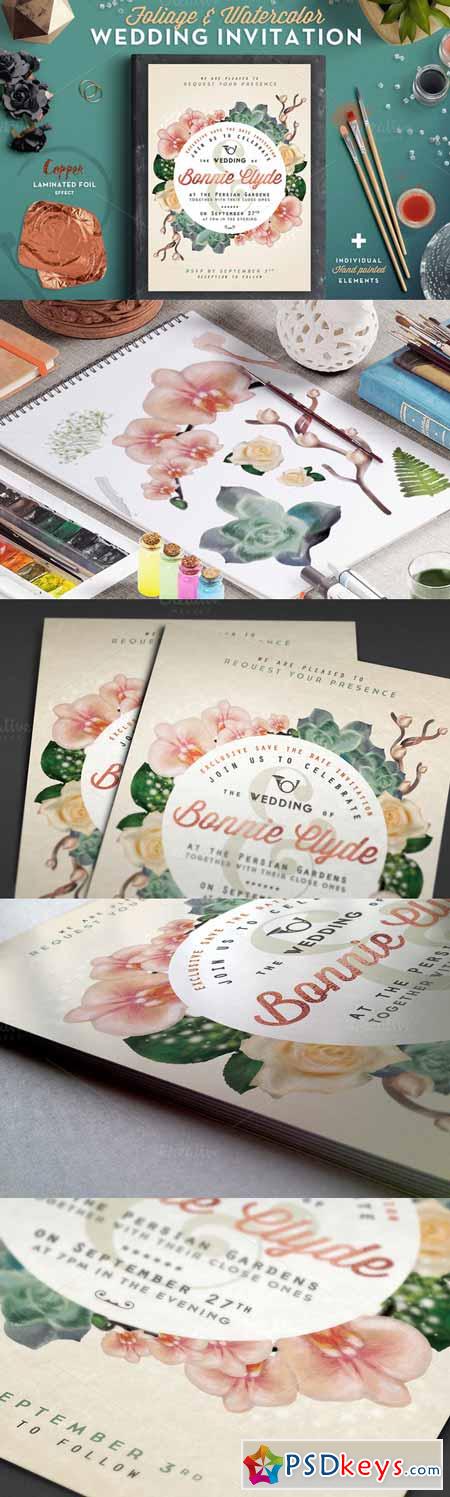 Foliage & Watercolor Wedding Invite 548439