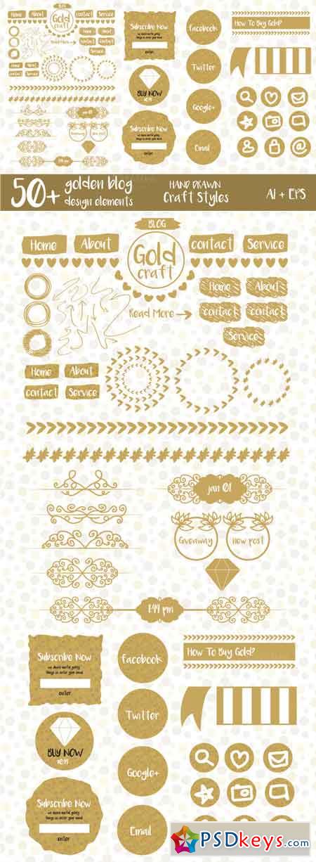 Hand Drawn Golden Blog Design Kit 548856