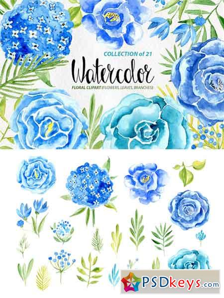 Watercolor Blue Flowers Set Free Download Photoshop Vector Stock Image Via Torrent Zippyshare From Psdkeys Com