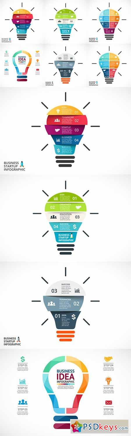 6 Light Bulbs Infographics. Ai, PSD 335163