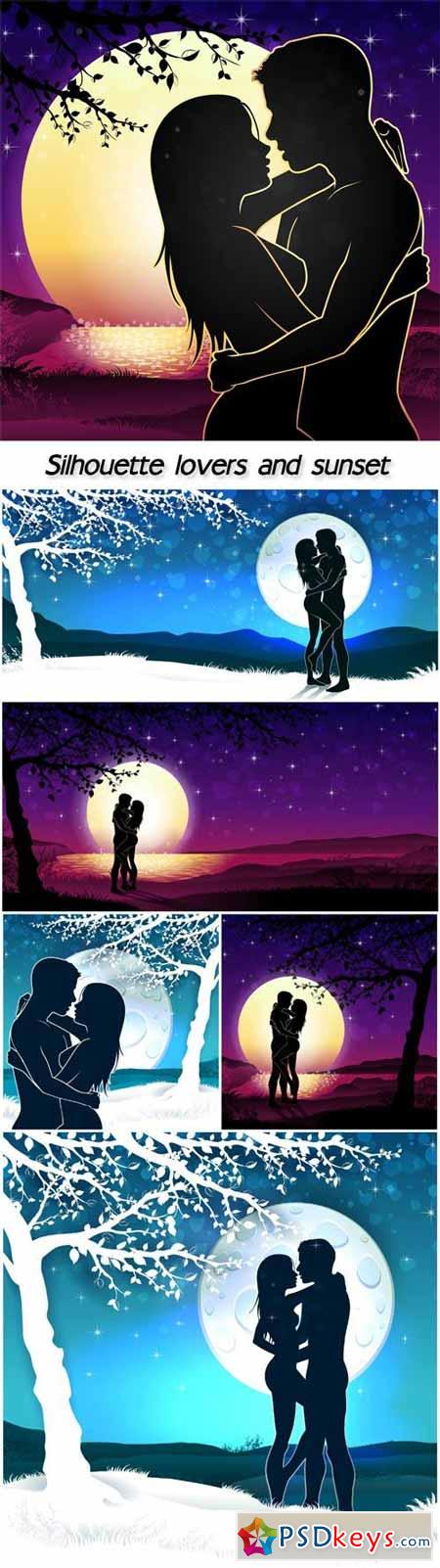 Silhouette lovers and sunset