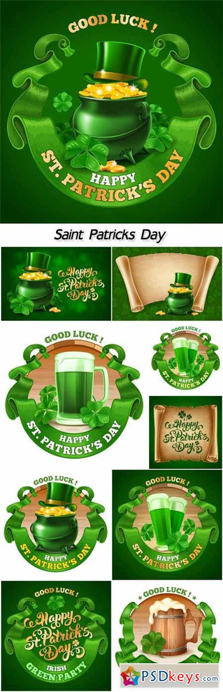 Saint Patricks day card design with goblets of green beer, shamrock, and rounded