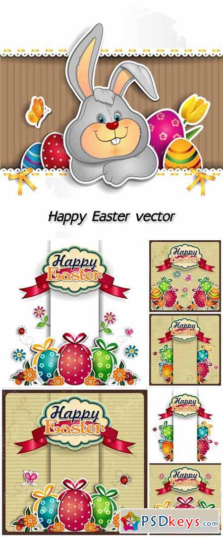 Easter vector vintage style, bunny and Easter eggs