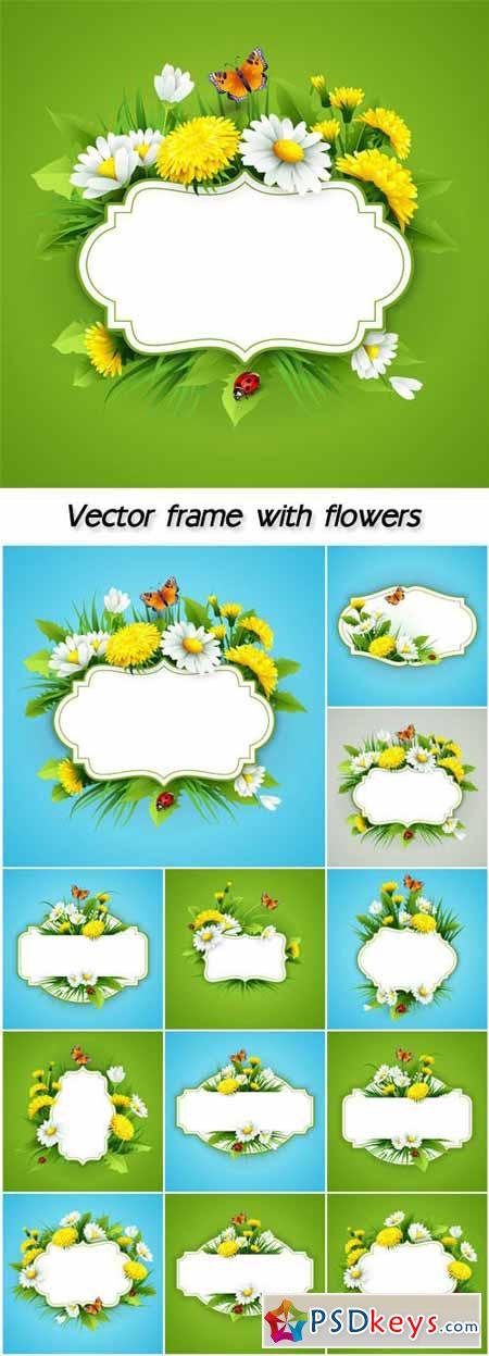 Vector frame with flowers, dandelions and daisies