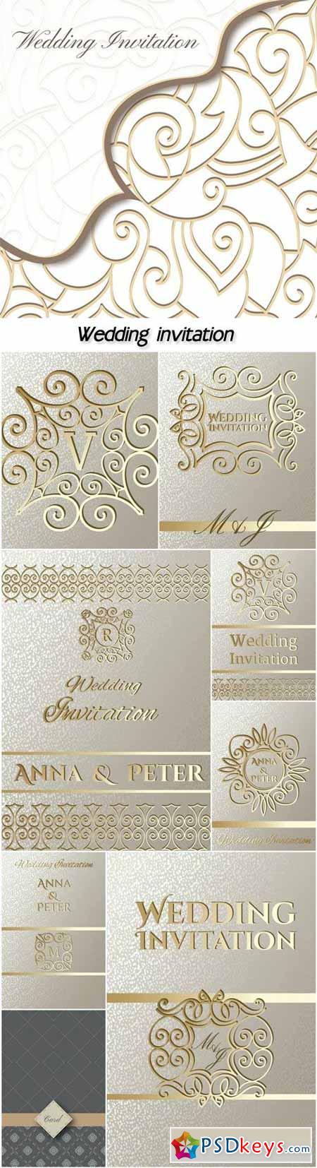 Wedding invitation, silver vector backgrounds with patterns