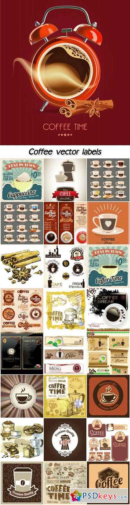Coffee, labels, backgrounds with cup of coffee