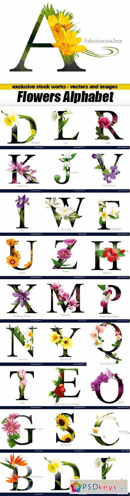 Flowers Alphabet - 26x EPS