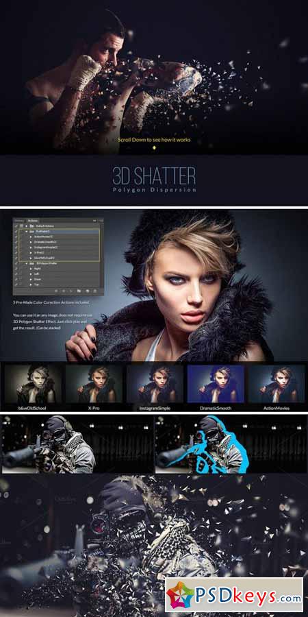 3D Polygon Shatter Photoshop Action 572801