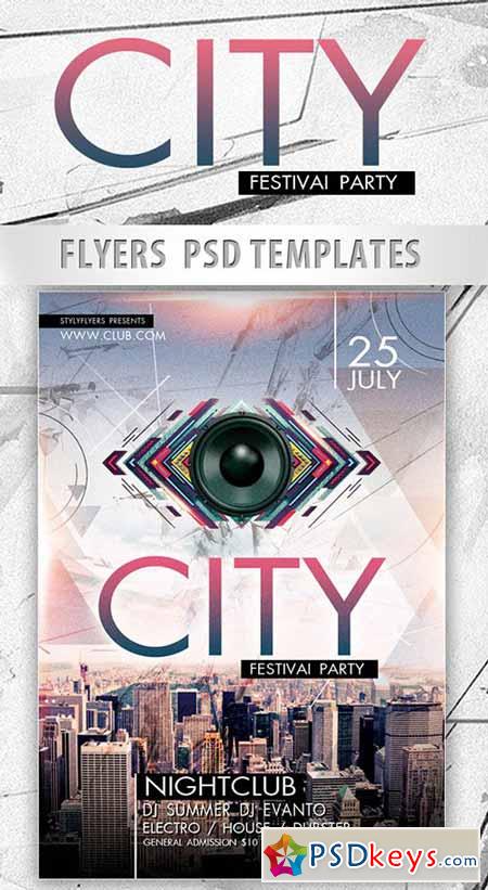 City Festival Party Flyer PSD Template + Facebook Cover