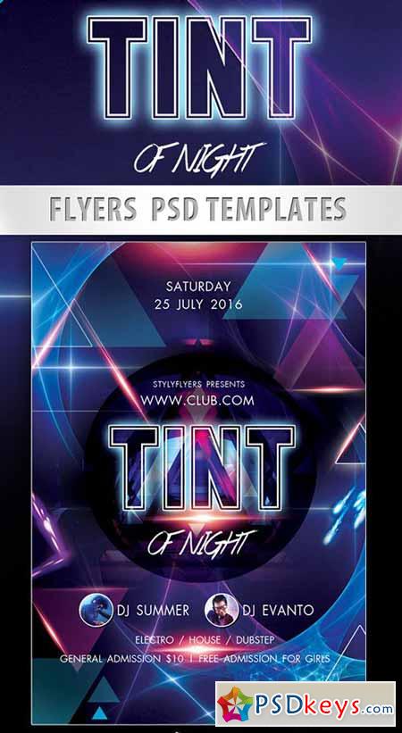 Tint of Night Party Flyer PSD Template + Facebook Cover