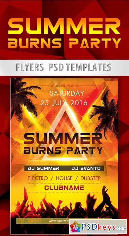 Summer Burns Party Flyer PSD Template + Facebook Cover