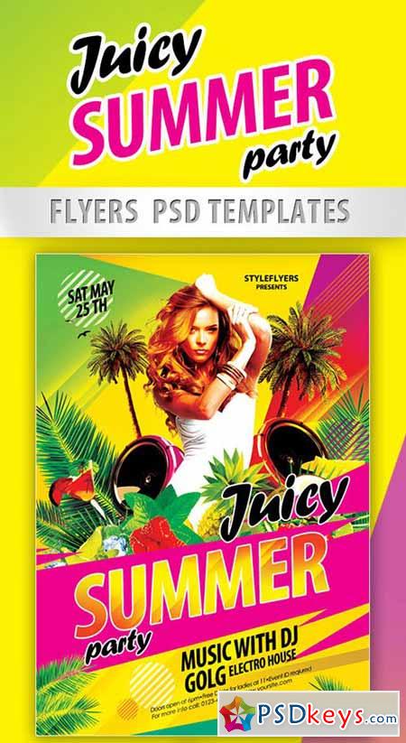 Juicy Summer Paty Flyer PSD Template + Facebook Cover