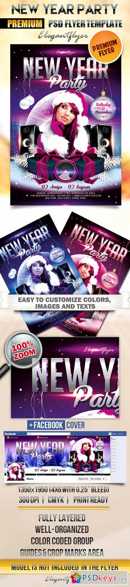 New Year Party  Flyer PSD Template + Facebook Cover