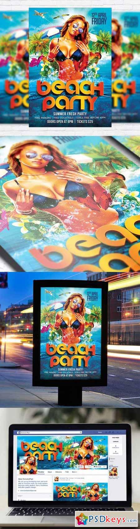 Beach Party Flyer PSD Template + Facebook Cover
