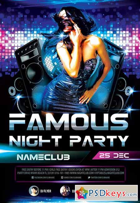 Famous Night Party PSD Flyer Template + Facebook Cover