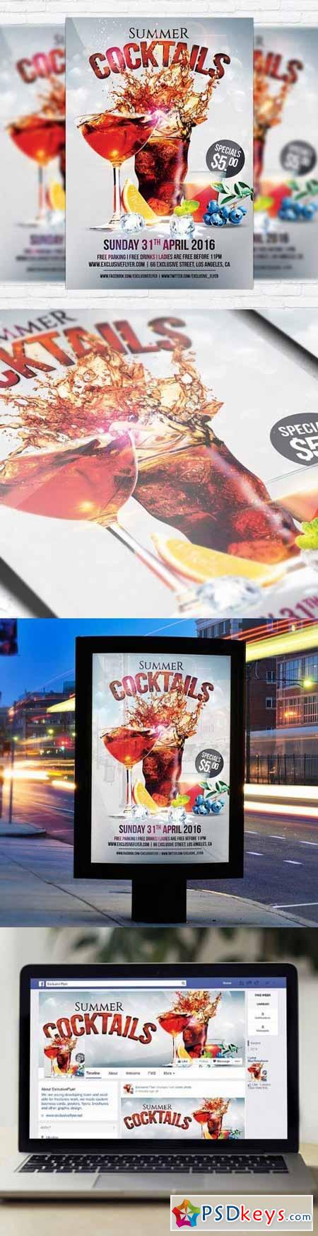 Summer Cocktails Flyer PSD Template + Facebook Cover