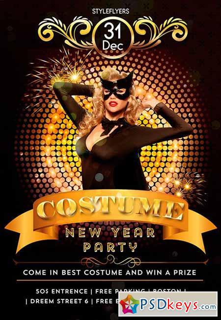 Costume New Year party PSD Flyer Template + Facebook Cover