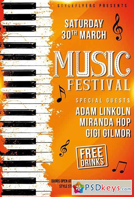 Music Festival PSD Flyer Template + Facebook Cover