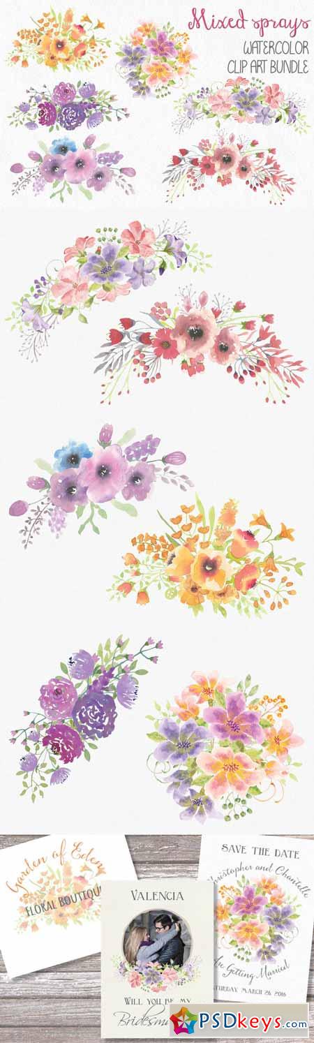Watercolor bundle floral sprays 582898