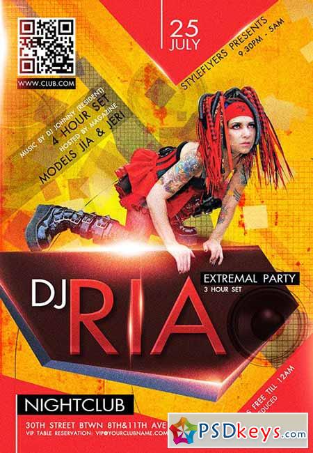 Dj RIA Party PSD Flyer Template + Facebook Cover