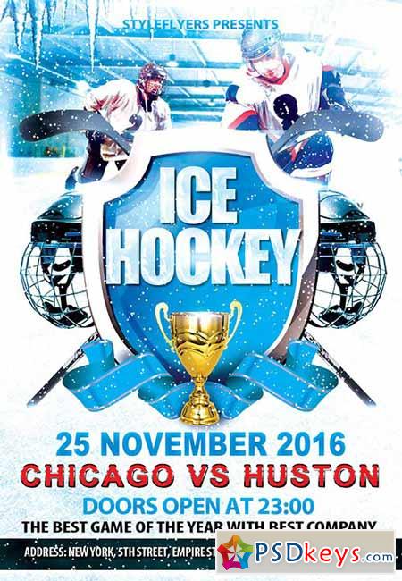 Ice Hockey Sport Flyer PSD Template + Facebook Cover