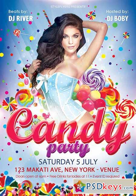 Candy Party PSD Flyer Tempalate + Facebook Cover