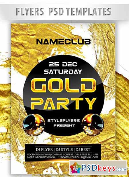 Gold party Flyer PSD Template + Facebook Cover