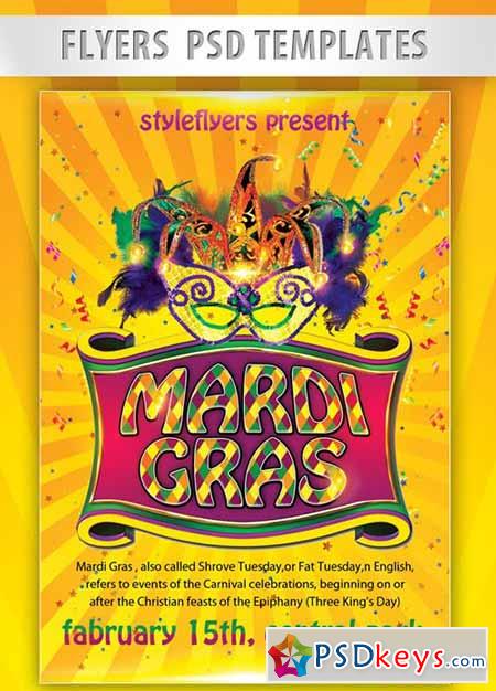 Mardi Gras PSD Flyer Template + Facebook Cover