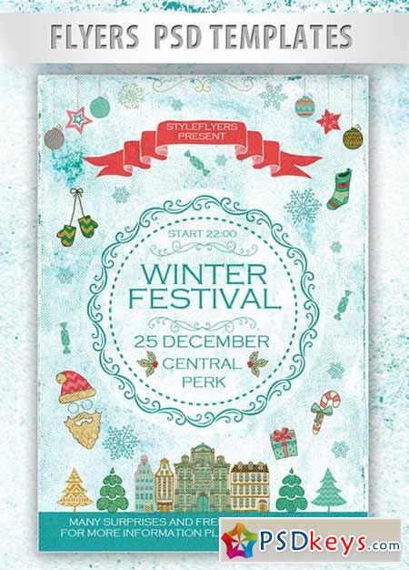 Winter Festival Flyer PSD Template + Facebook Cover